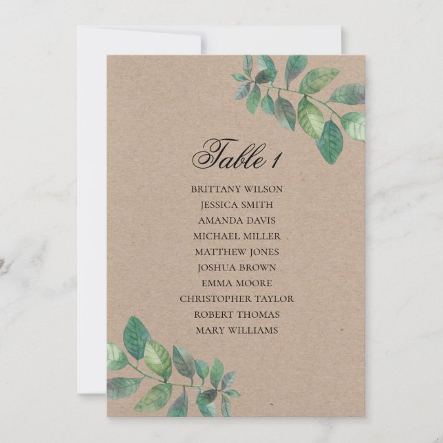 Rustic wedding seating chart. Watercolor botanical Invitation (Front)