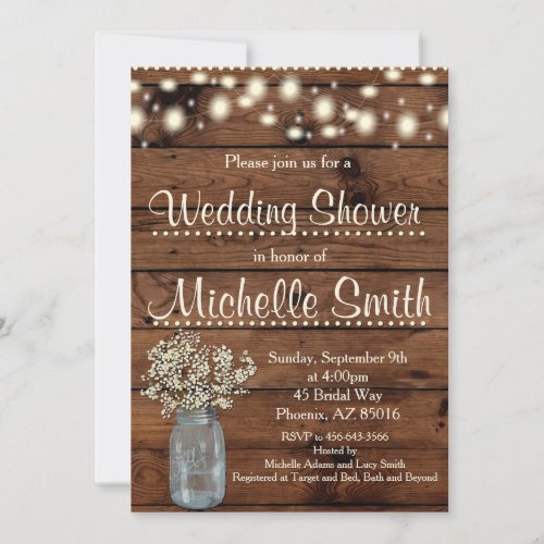 Rustic Wedding Shower Invitation Mason JarFloral Invitation