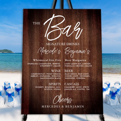 Rustic Wedding Signature Drinks Personalized Bar Foam Board