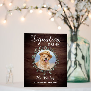 Rustic Wedding Signature Drinks Pet Photo Dog Bar Foam Board