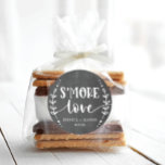 Rustic Wedding S'more Love Favor Classic Round Sti Classic Round Sticker<br><div class="desc">These lovely s'more favor stickers are perfect for baby shower favors,  bridal shower favors,  birthday parties and weddings. See the entire collection for more matching items!</div>