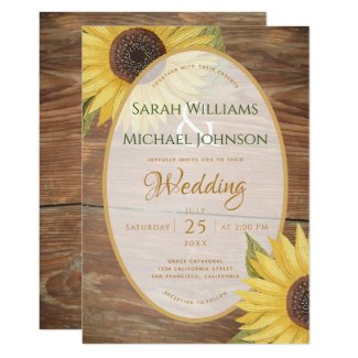 Rustic Wedding Sunflower and Wood Floral Invitation
