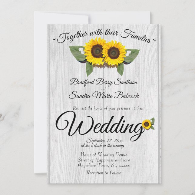 Rustic Wedding  Sunflower Barn Wood Gray Invitatio Invitation (Front)