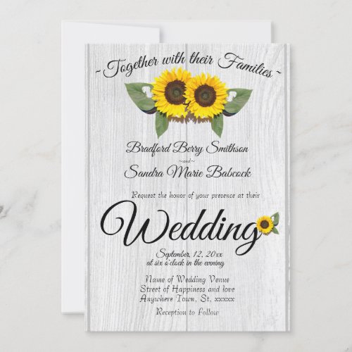 Rustic Wedding  Sunflower Barn Wood Gray Invitatio Invitation