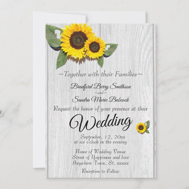 Rustic Wedding  Sunflower Barn Wood Gray Invitation (Front)