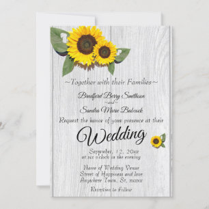Rustic Wedding Sunflower Barn Wood Gray Invitation