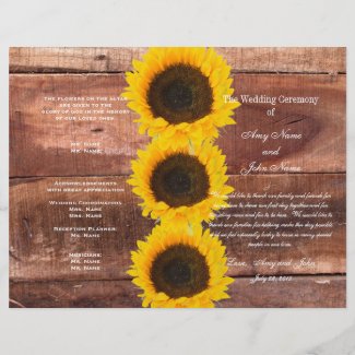 Rustic Sunflower Wedding Programs by BlissfulWedding for MonogramGallery.ca