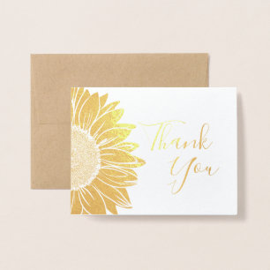 Rustic Wedding Sunflower Gold Foil Thank You Cards