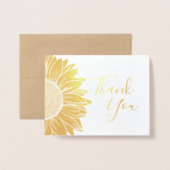 Rustic Wedding Sunflower Gold Foil Thank You Cards Zazzle Rustic Wedding Sunflower Gold Foil