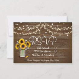 Rustic Wedding Sunflower Mason Jar RSVP Card