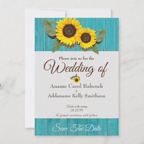 Rustic Wedding  Sunflower Teal Gray Wood Chic Save Save The Date