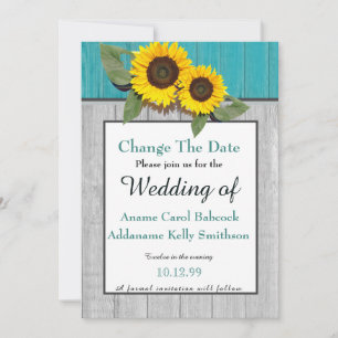 Rustic Wedding Sunflower Teal Gray Wood Chic Save The Date