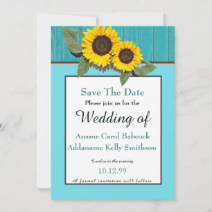 Rustic Wedding Sunflower Teal Gray Wood Chic Save The Date