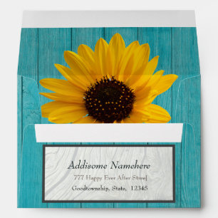 Rustic Wedding Sunflower Teal n Gray Wood Envelope