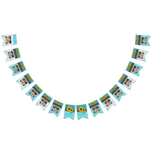 Rustic Wedding  Sunflower Teal Wood Gray Stripe Bunting Flags