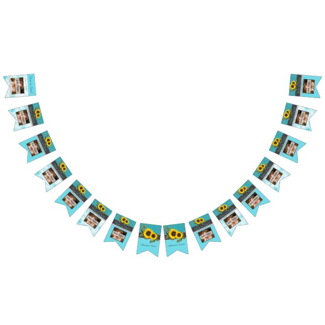 Rustic Wedding  Sunflower Teal Wood Gray Stripe Bunting Flags (All)