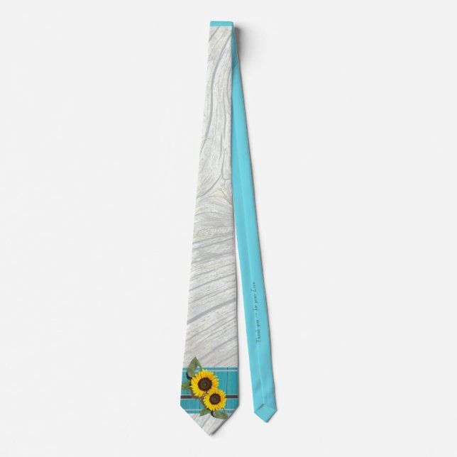 Rustic Wedding Sunflower Teal Wood Gray Stripe Neck Tie (Front)