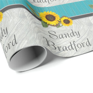 Rustic Wedding Sunflower Teal Wood Gray Wood Wrapping Paper