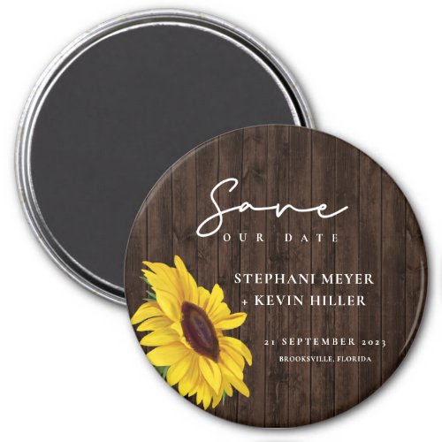 Rustic Wedding Sunflower Wood Design Save The Date Magnet