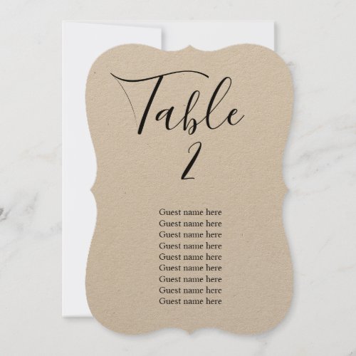 Rustic wedding table number card with guest names