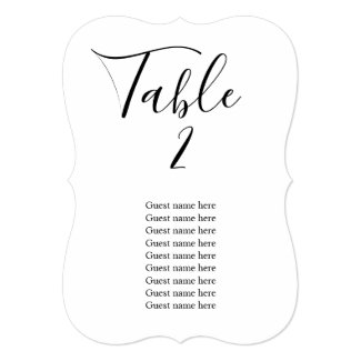 Rustic wedding table number card with guest names