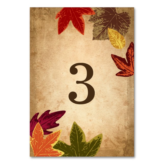 Rustic Wedding Table Numbers | Autumn Leaves (Front)