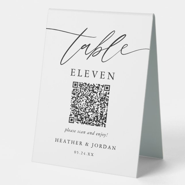 Rustic Wedding Table Numbers with QR Code Tent (Front)