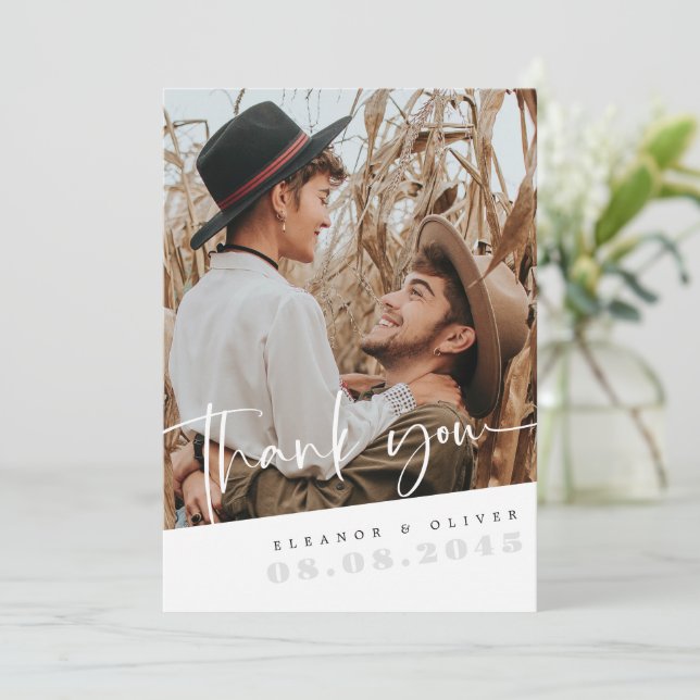 Rustic Wedding Thank You Card with Custom Photo (Standing Front)