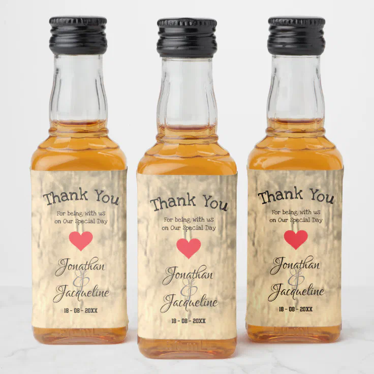 Rustic Wedding Thank You Custom Names Chic Mini Liquor Bottle Label | Zazzle