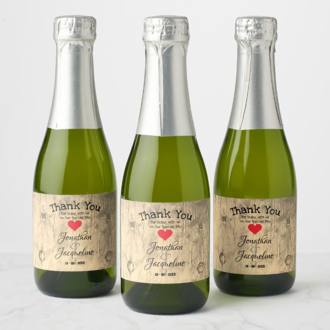 Rustic Wedding Thank You Cute Chic Mini  Sparkling Wine Label (Bottles)