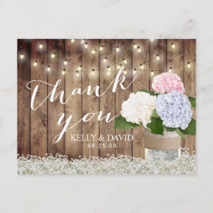 Rustic Wedding Thank You Hydrangea & Baby's Breath Postcard