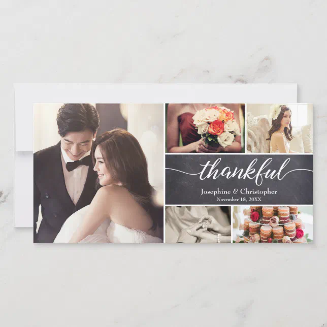 Rustic wedding Thankful Horizontal photo collage Thank You Card | Zazzle
