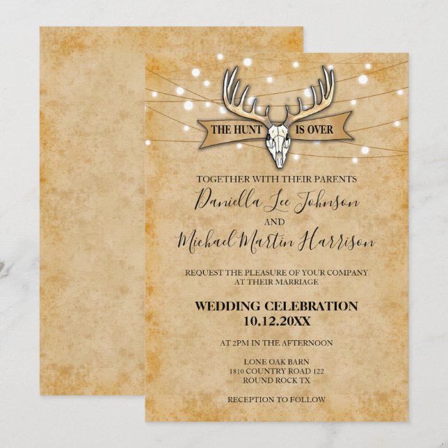 Rustic Wedding The Hunt Is Over Invitation (Front/Back)