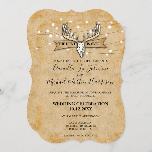 Rustic Wedding The Hunt Is Over Invitation (Front/Back)