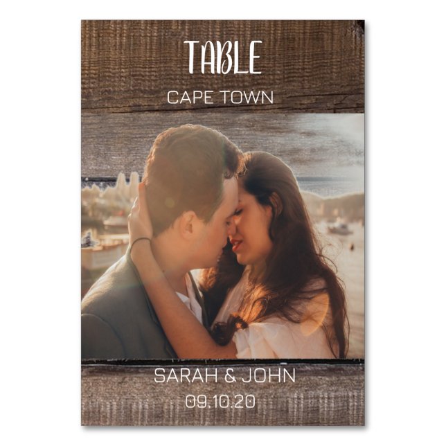 Rustic Wedding Travel Destination Photo Name  Table Number (Front)