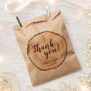 Rustic wedding tree rings Script names Thank you Favor Bag
