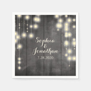 Rustic Wedding Twinkle String Lights Barn Wood Napkins