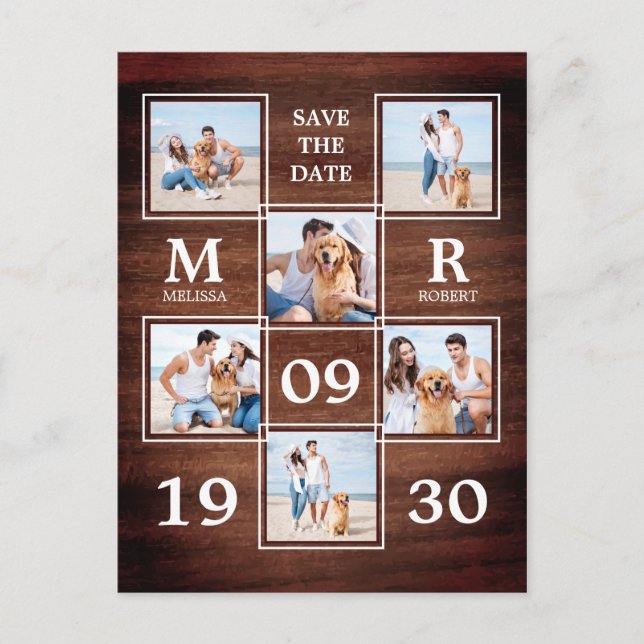 Rustic Wedding Unique Photo Collage   Announcement Postcard (Front)