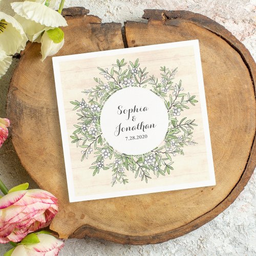 Rustic Wedding Vintage Floral Botanical Wreath Paper Napkins
