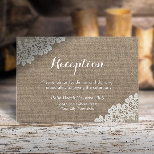 Rustic Wedding Vintage Laced Burlap Reception Invitation