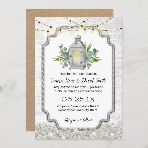 Rustic Wedding Vintage Lantern String Lights Invitation