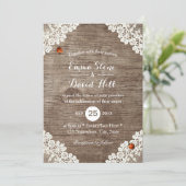 Rustic Wedding Vintage White Lace Ladybugs Invitation (Standing Front)