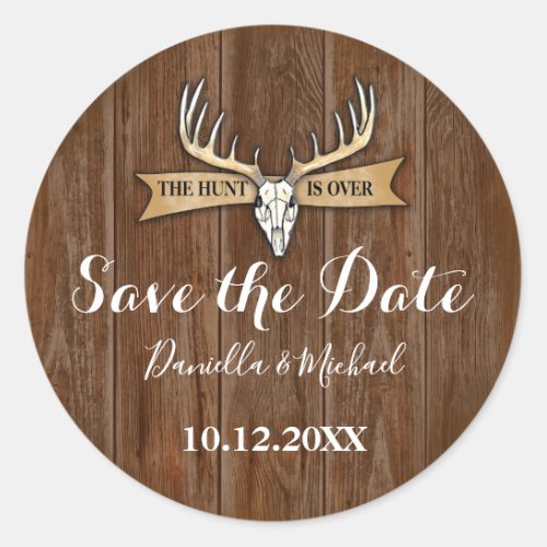 Rustic Wedding Vintage Wood Save the Date Classic Round Sticker