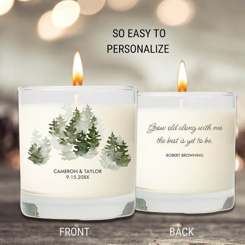 Rustic Wedding Watercolor Pine Trees Personalized  Scented Candle