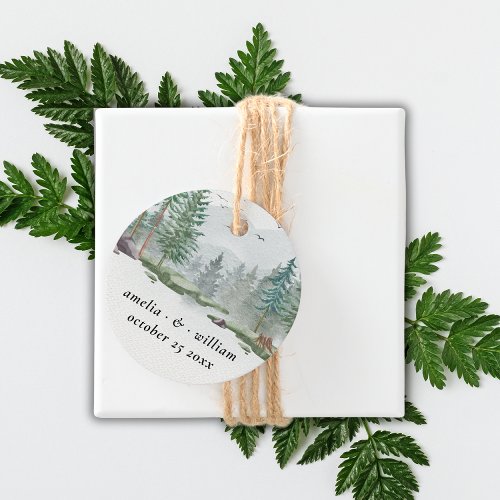 Rustic Wedding Watercolor Woodland Pine Forest  Favor Tags