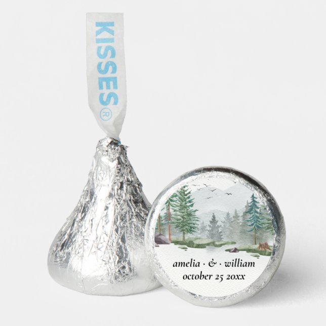 Rustic Wedding Watercolor Woodland Pine Forest  Hershey®'s Kisses® (Front)