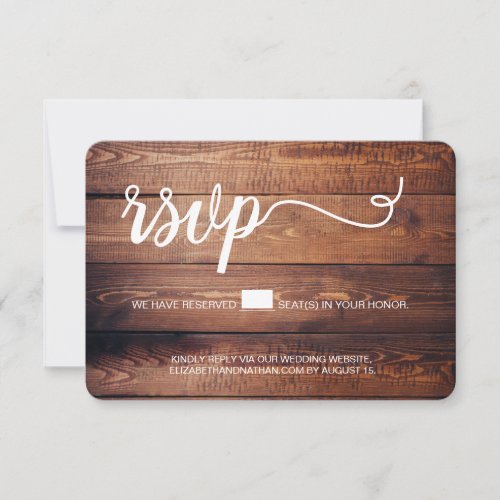 Rustic wedding website Wood grain reserved seat  RSVP Card