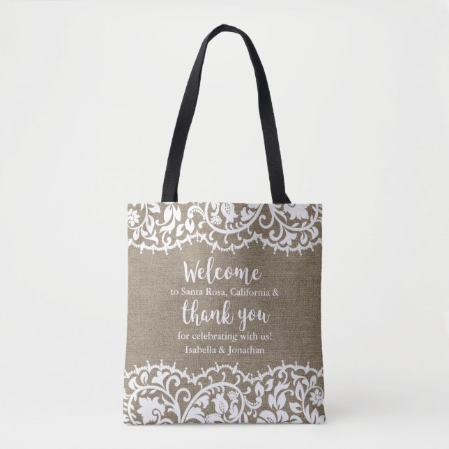 Rustic Wedding Welcome and Thank you Personalized Tote Bag (Front)