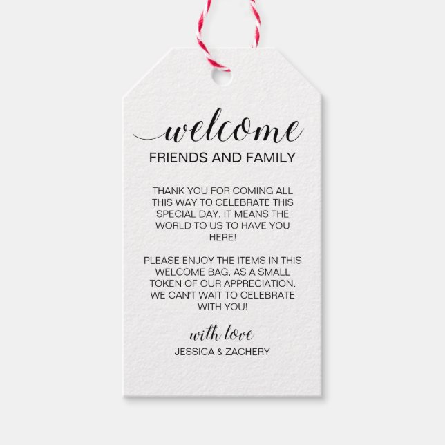 Rustic Wedding Welcome Gift Basket Bag Tags (Front)