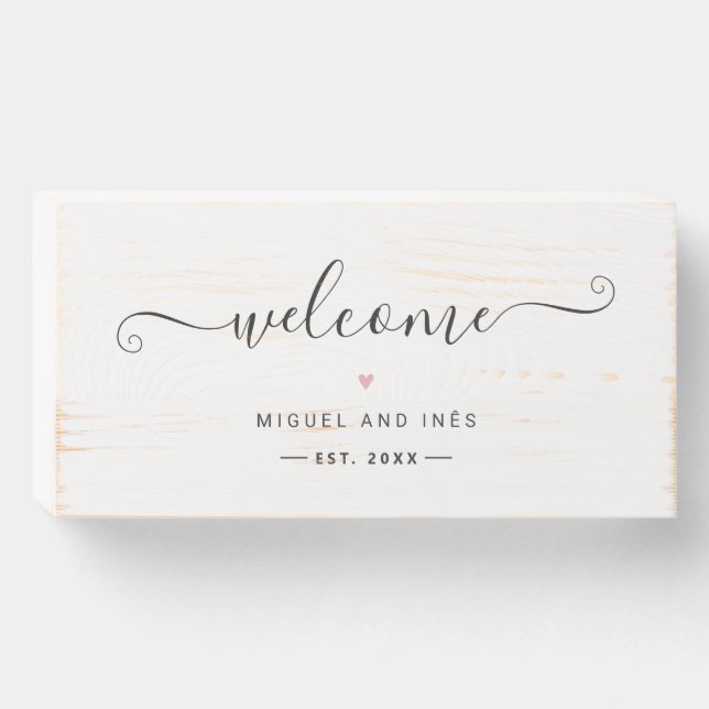 Rustic Wedding Welcome Simple Calligraphy Table Wooden Box Sign (Front Horizontal)
